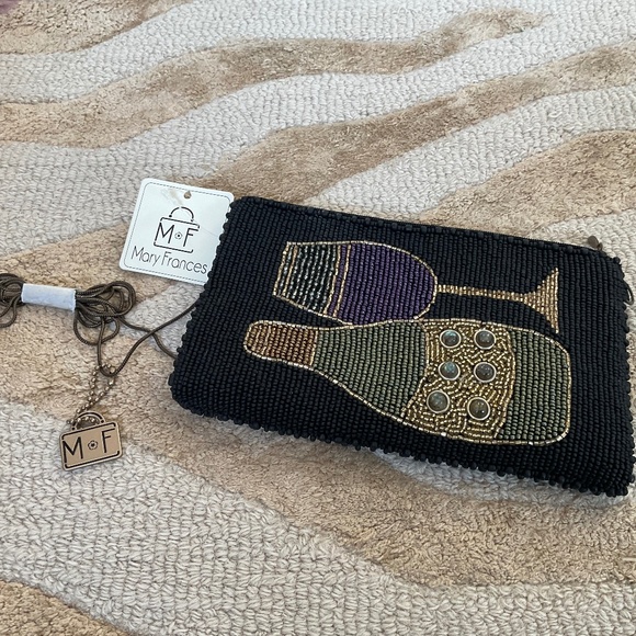 Mary Frances Handbags - Mary Frances beaded bag with chain, BRAND NEW, Wine glass, bottle, purse clutch
